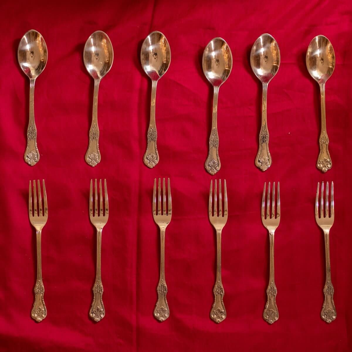 Brass Spoon & Fork-Set of 6-Zishta Traditional Kitchen Accessories