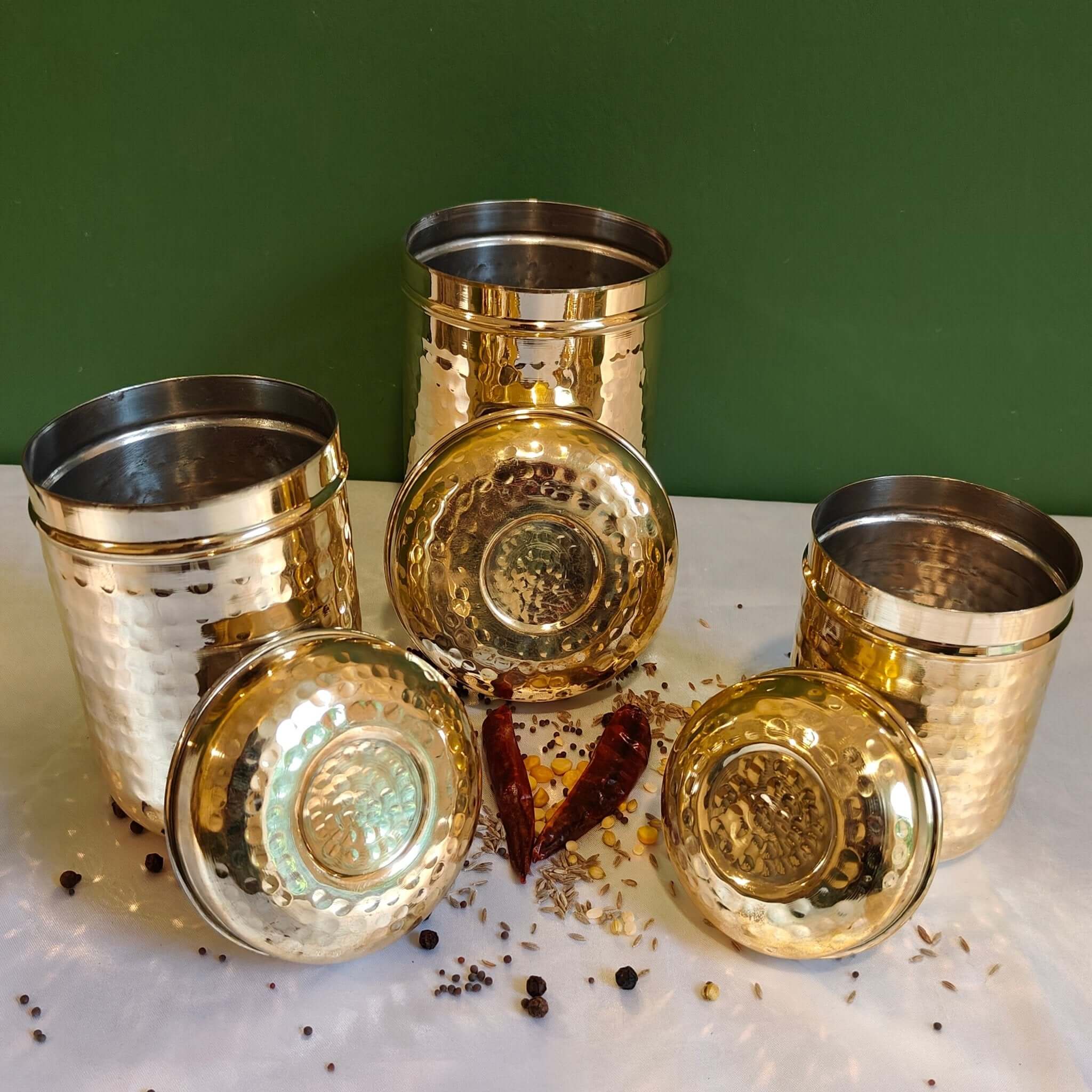 Brass Storage Canister Hammered - Combo Set of 3 Zishta