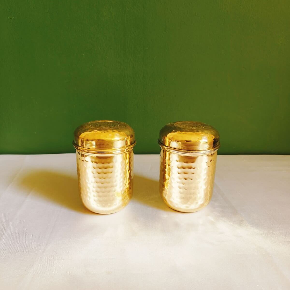 Brass Storage Canister Hammered Extra Small-2-Zishta Storage Containers