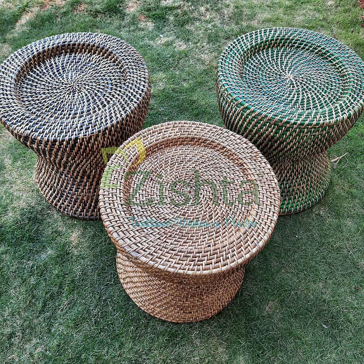 Seating Stool Morah-Curved Shape-Assam Cane Furniture-Zishta Home Decor