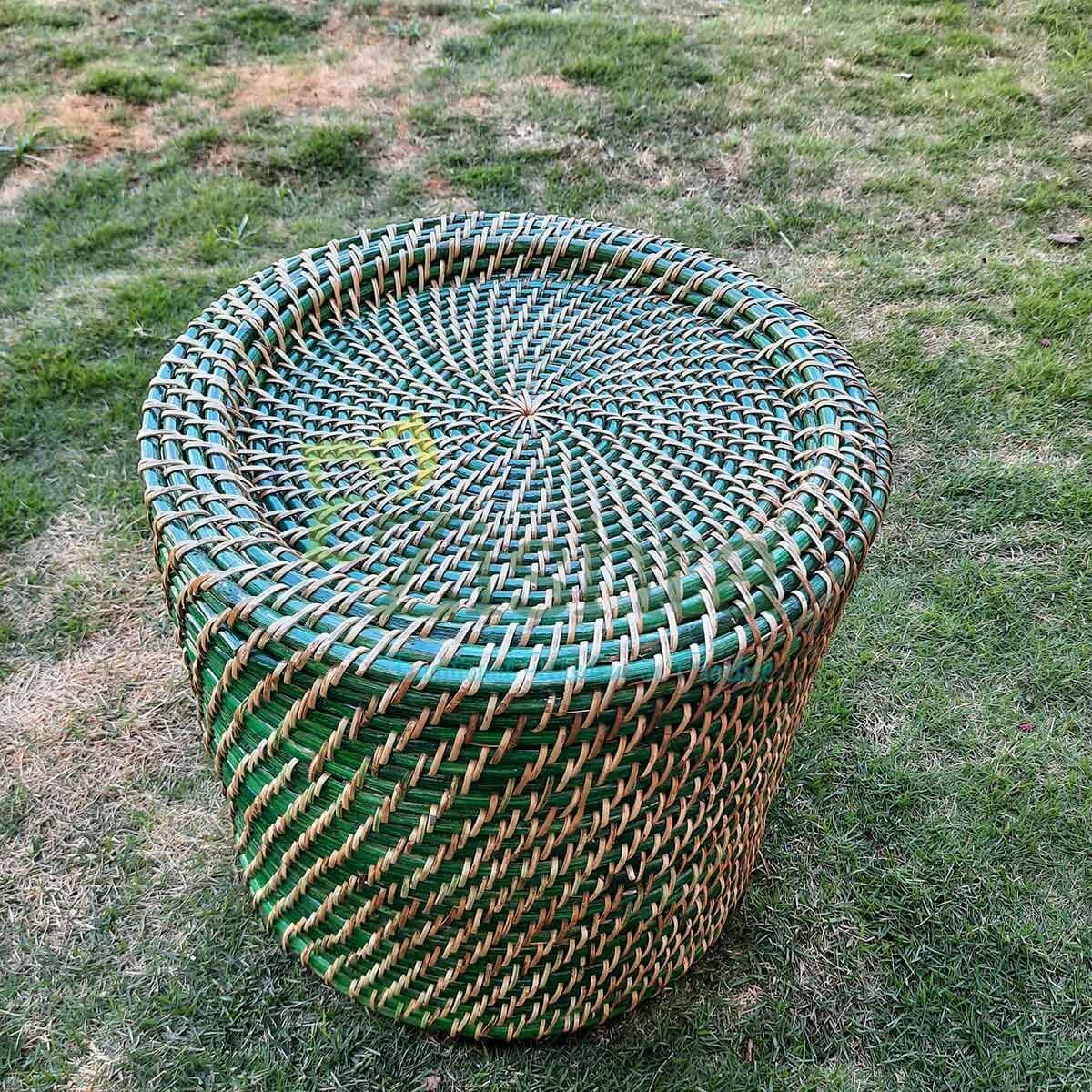 Seating Stool Morah-Drum Shape-Green-Assam Cane Furniture-Zishta Home Decor