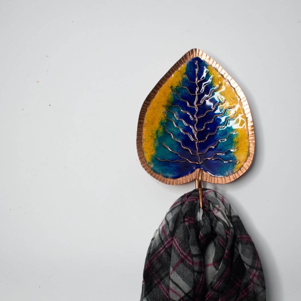 Meenakari Copper Enamel Key Holder Leaf Pattern-1-Zishta Home Decor