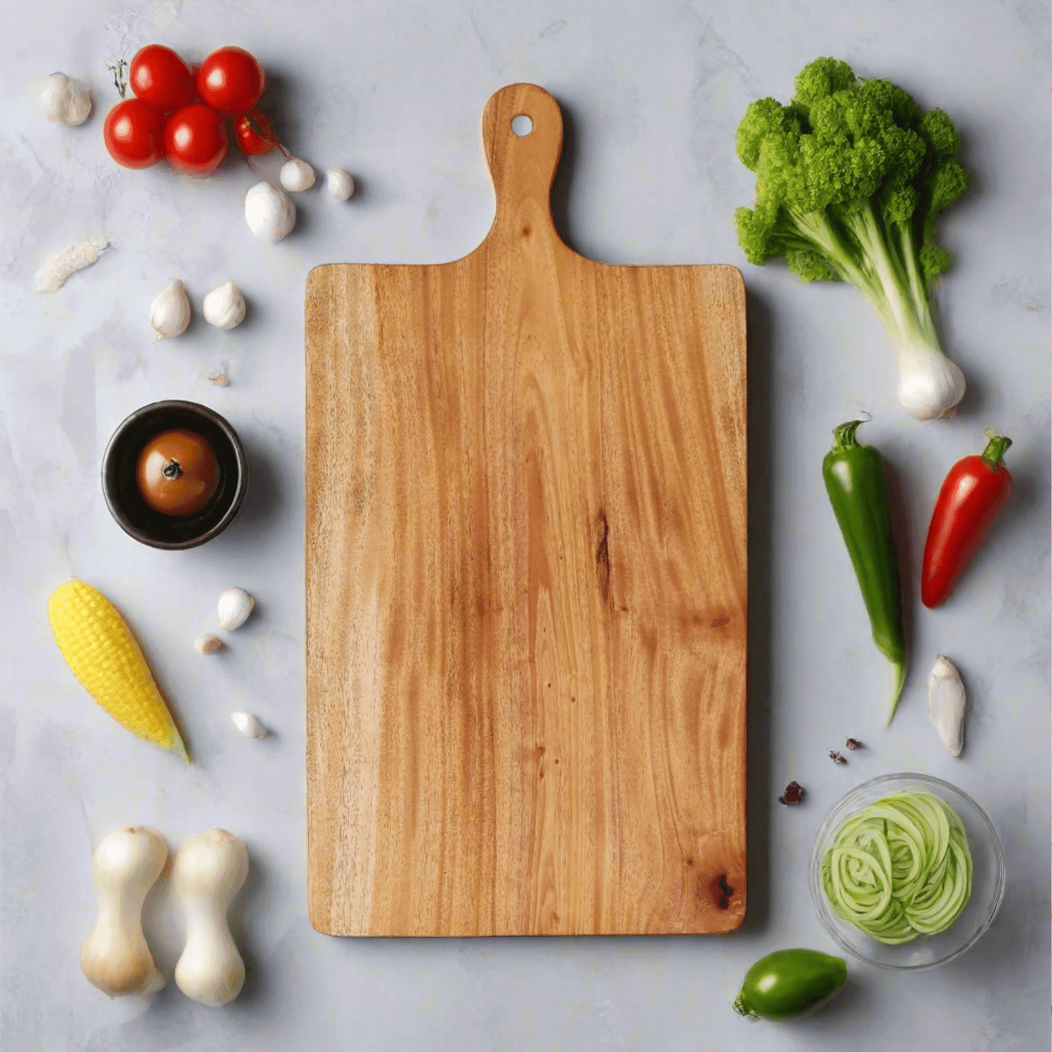 Neem Wood Chopping Board Compact Rectangle With Handle Zishta