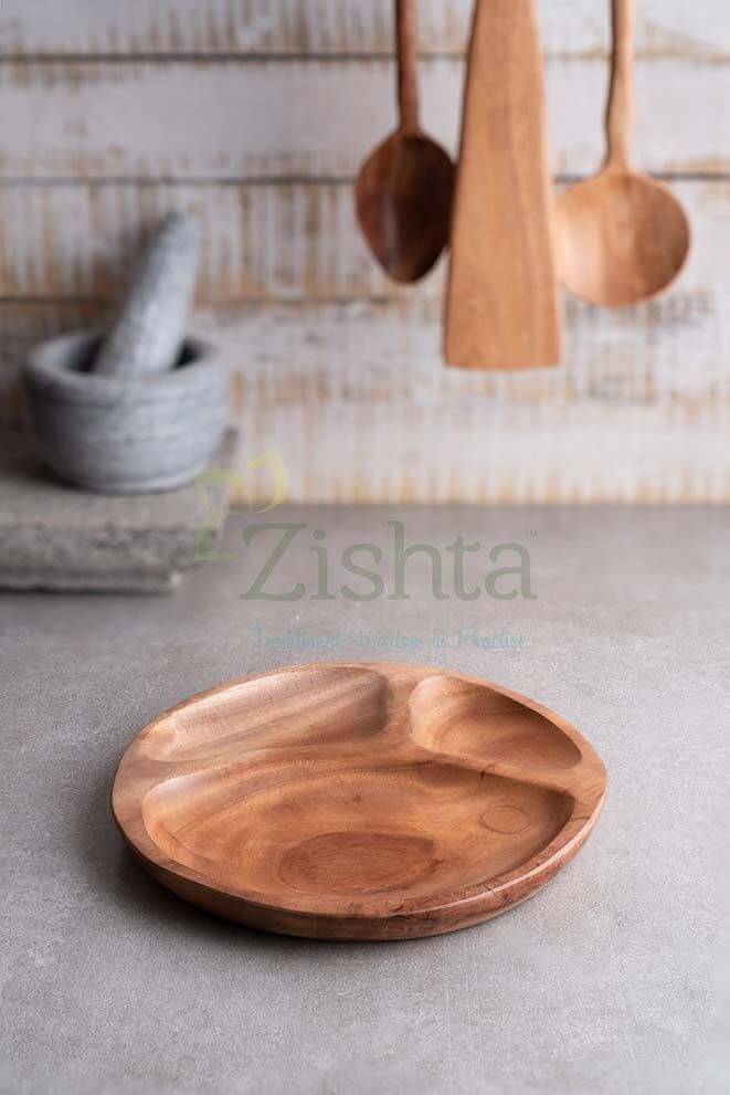 Neem Wood Dinner Plate Kids 1-Zishta Traditional Cookware