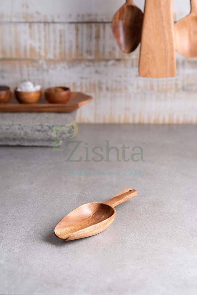 Neem Wood Flour Ladle 1-Zishta Traditional Cookware