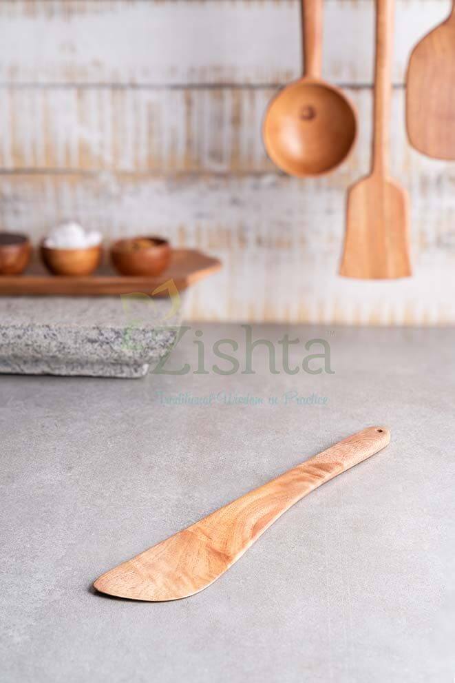 Neem Wood Fry Ladle 1-Zishta Traditional Cookware