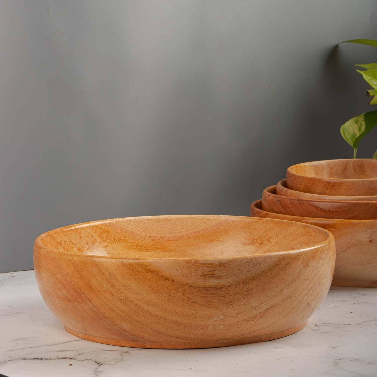 Neem Wood Serving Bowl-10 Inches-Zishta Tradition