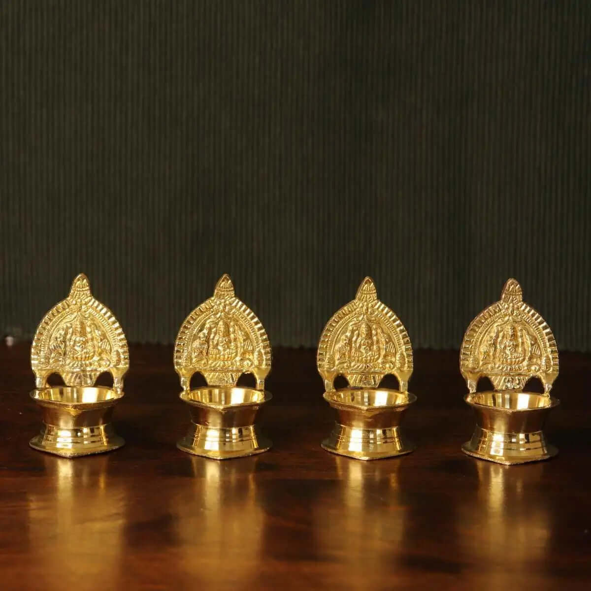 Brass Kamakshi Lamp Extra Small Set of 4-1-Zishta Traditional Navratri Diwali Gifts