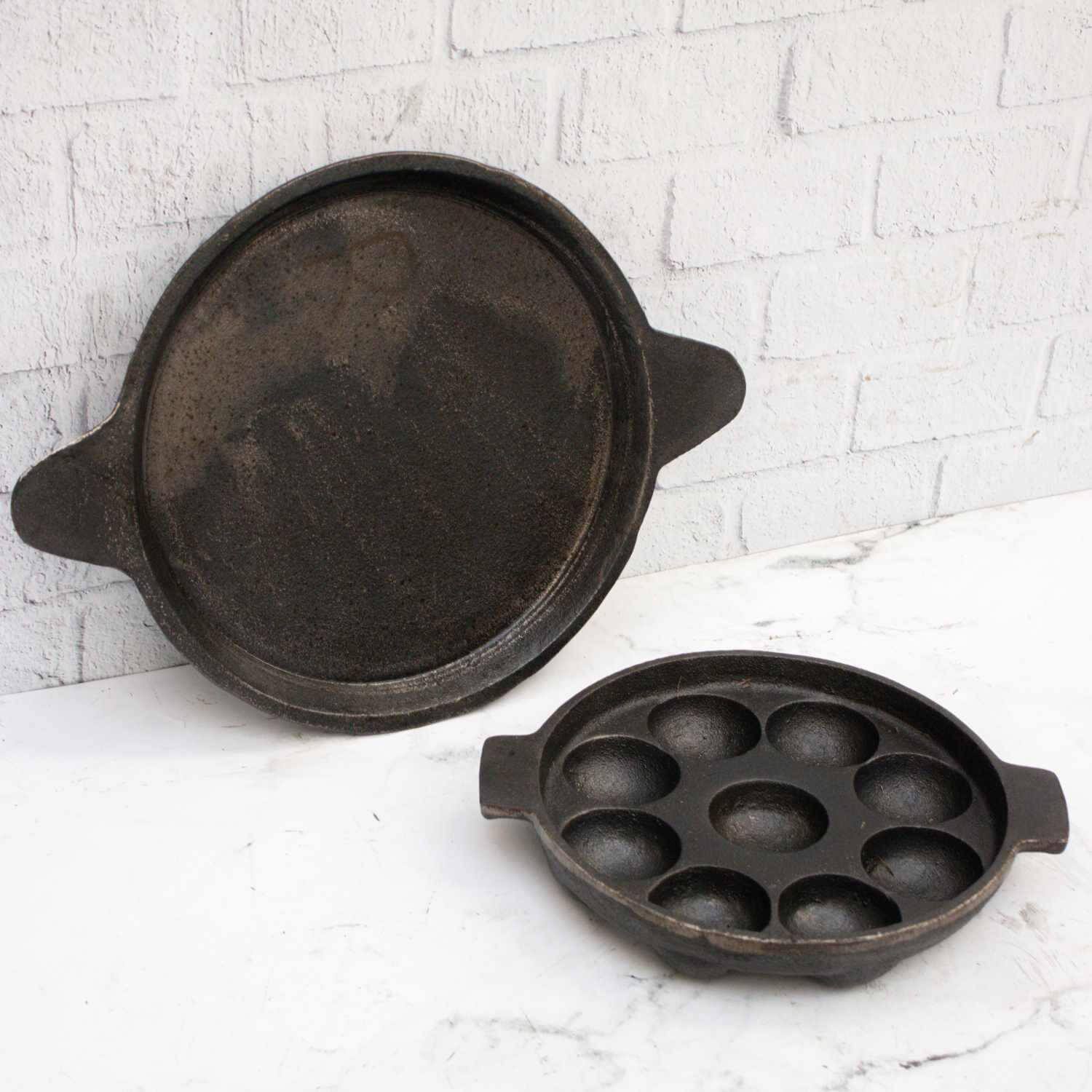 Cast Iron Kuzhipaniyaram Pan-Raised Edge Pan-Combo-Zishta Traditional Cookware