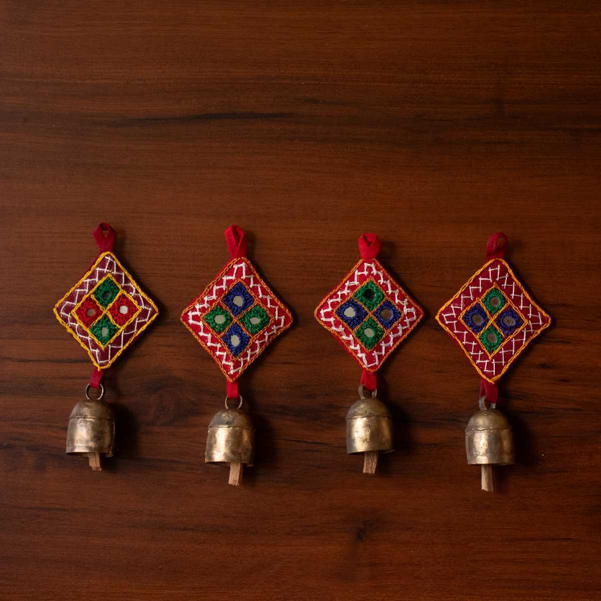 Copper Coated Iron Bell Key Chain-Set of 4-Zishta Traditional Navratri Diwali Gifts