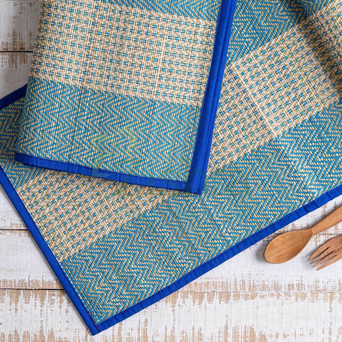 Handmade Madurkathi Table Runners Table Mats Blue-Zishta Traditional Cookware