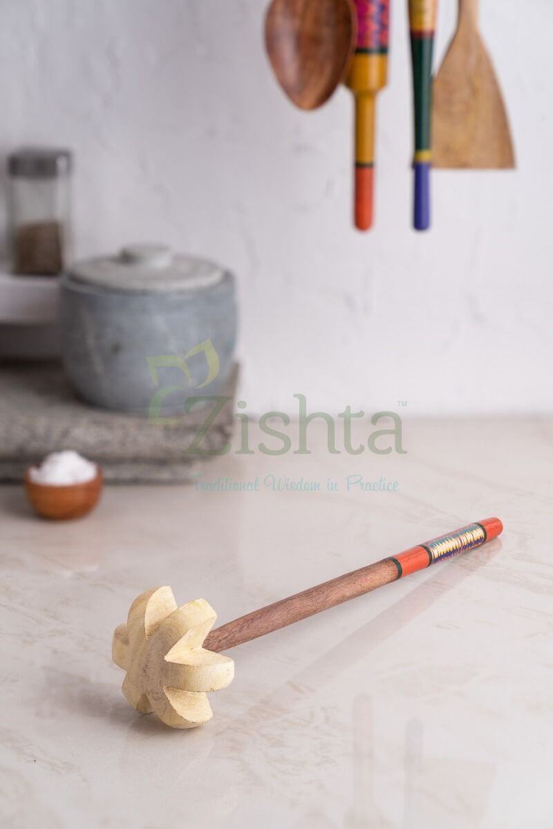 Lacquer Wood Butter Milk Churner-4-Zishta Kitchen Accessories