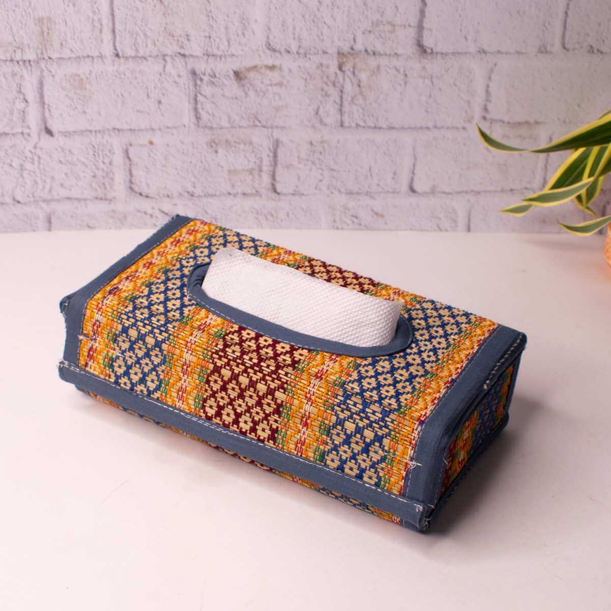 Madur Grass-Tissue Paper Box-Holder-Grey-Zishta Navratri Diwali Gifts