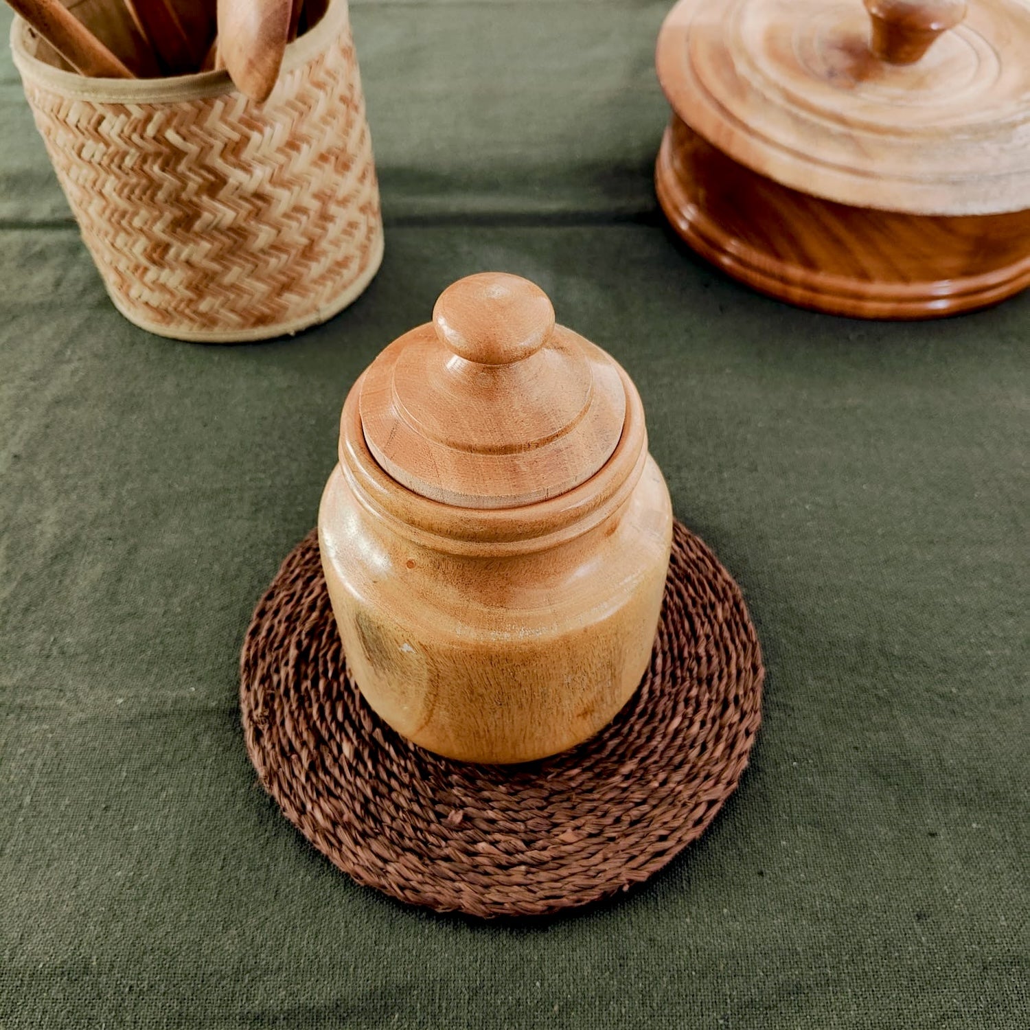 Neem Wood Storage Jar-3-Zishta Kitchen Food Storage Containers