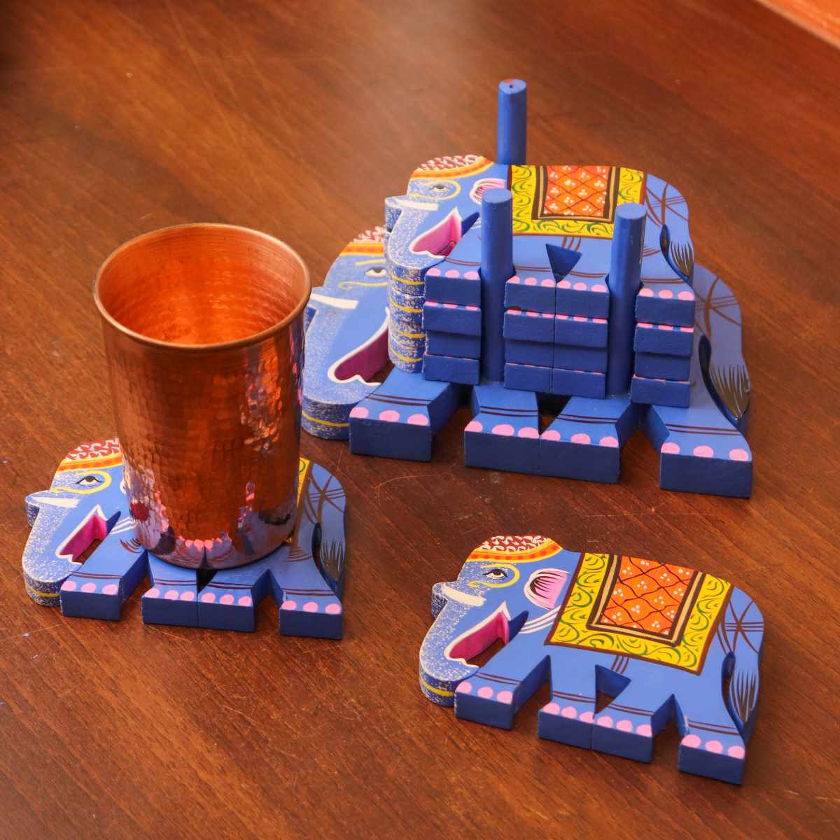 varanasi Wooden Elephant Coasters-2-Zishta Traditional Navratri Diwali Gifts