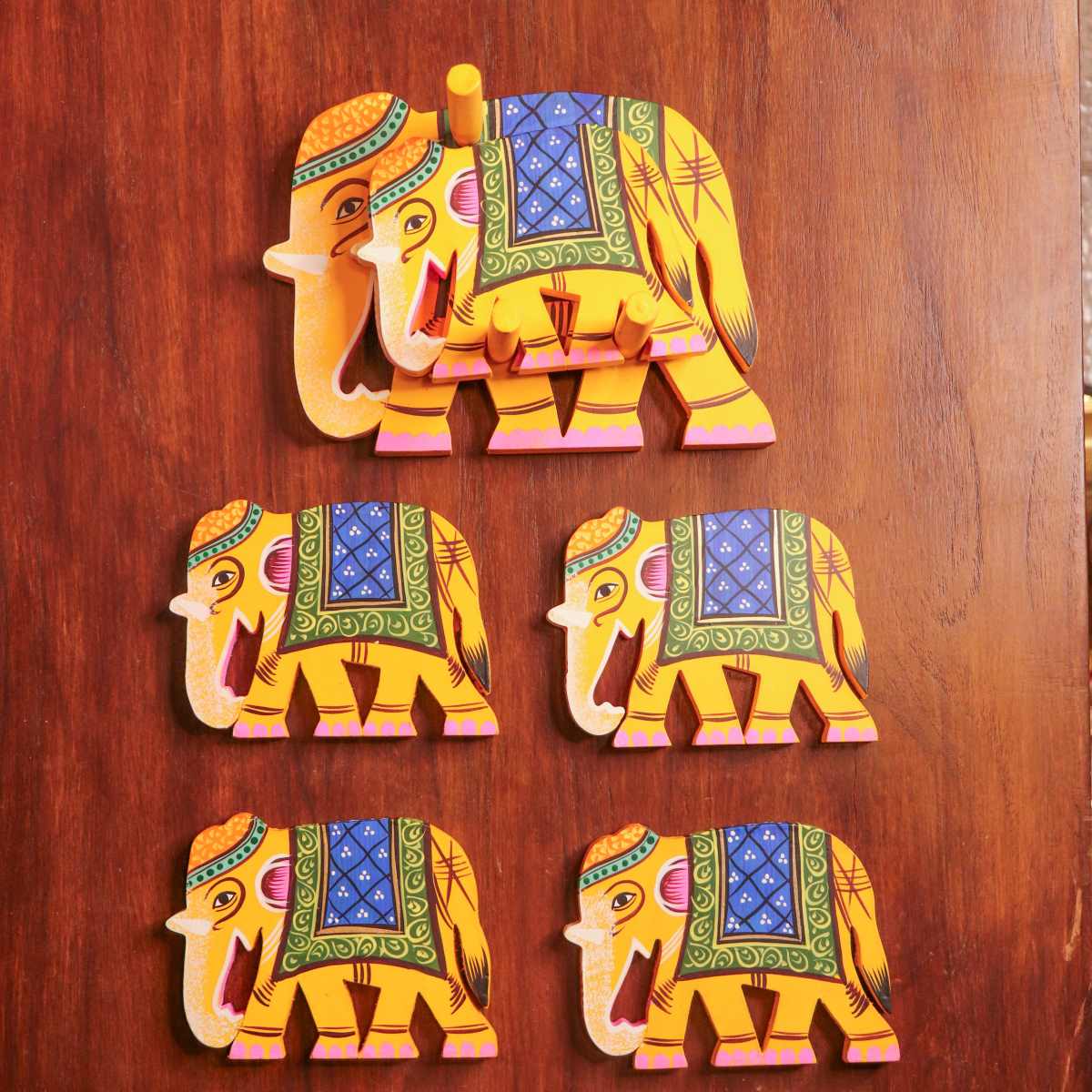 varanasi Wooden Elephant Coasters-3-Zishta Traditional Navratri Diwali Gifts