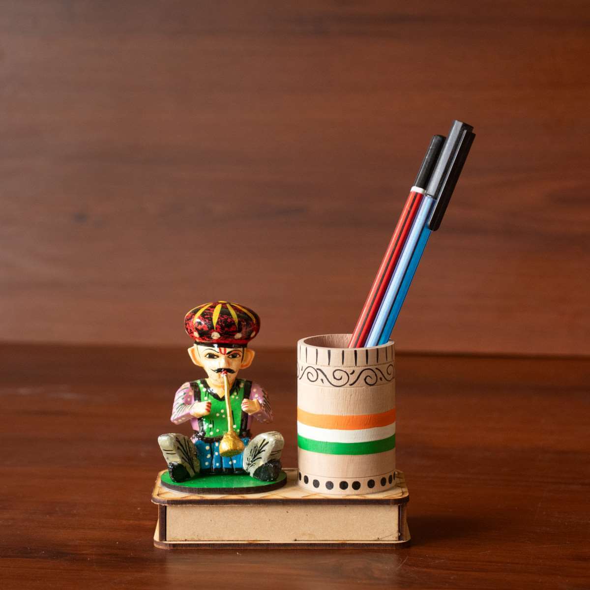 Varanasi Wooden Musician Pen Holder-2-Zishta Traditional Toys-Navratri Diwali Gifts