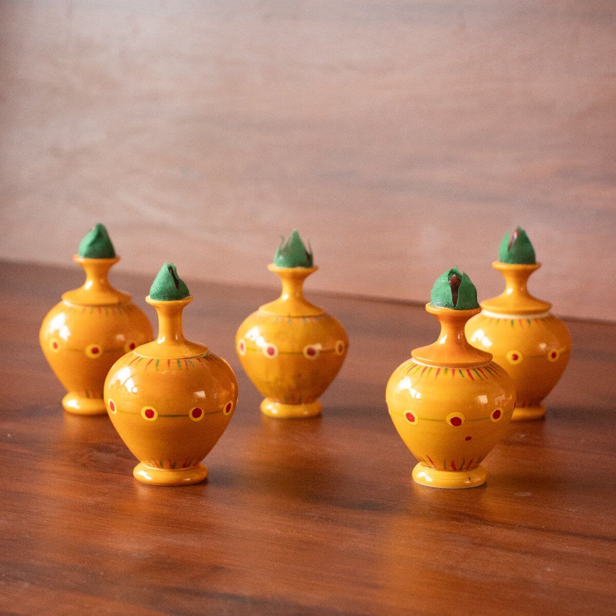 Wooden Kalash Haldi Kumkum Dabba-Set of 5-Zishta Traditional Navratri Diwali Gifts