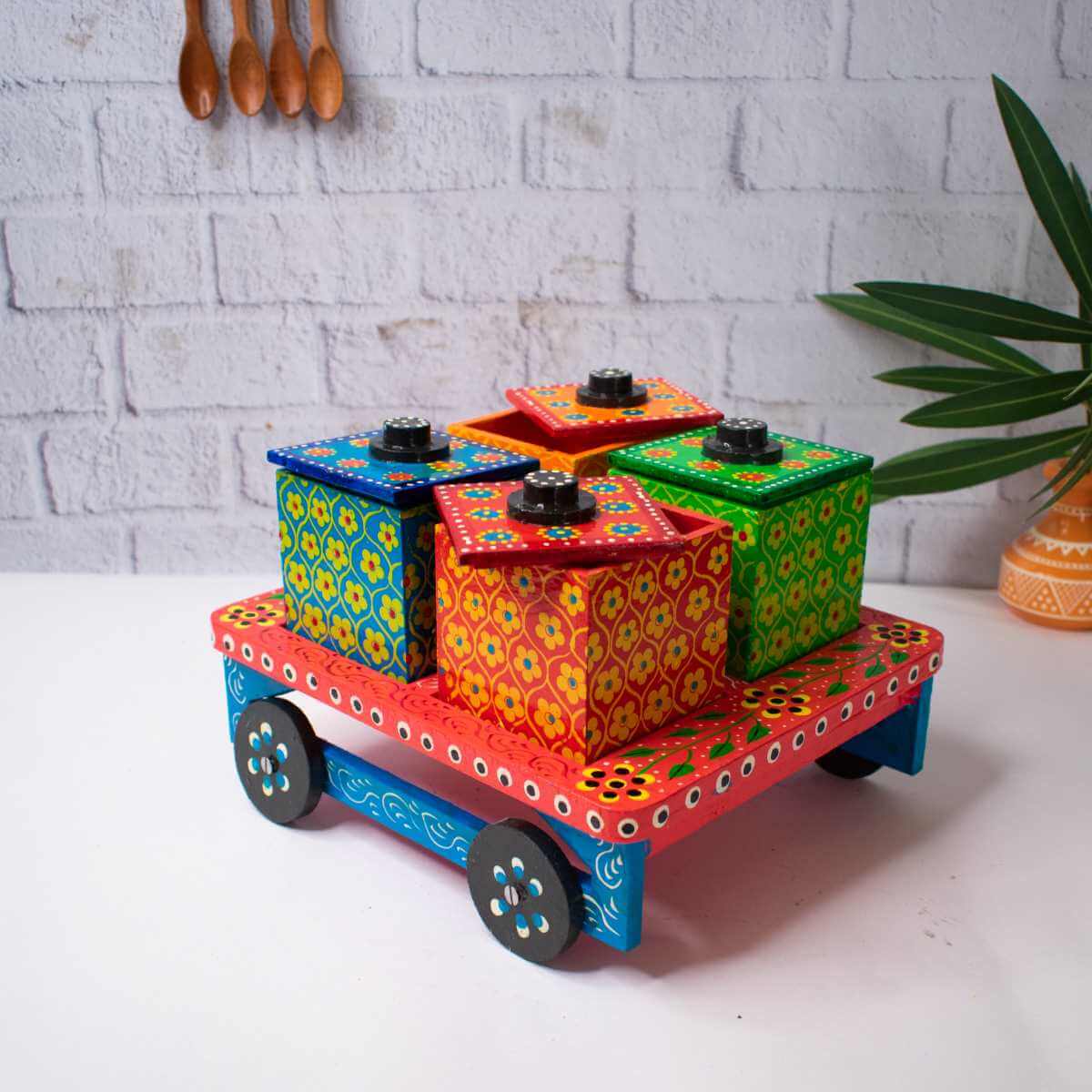 Wooden Push Cart Dry Fruit Box-5-Zishta Home Decor