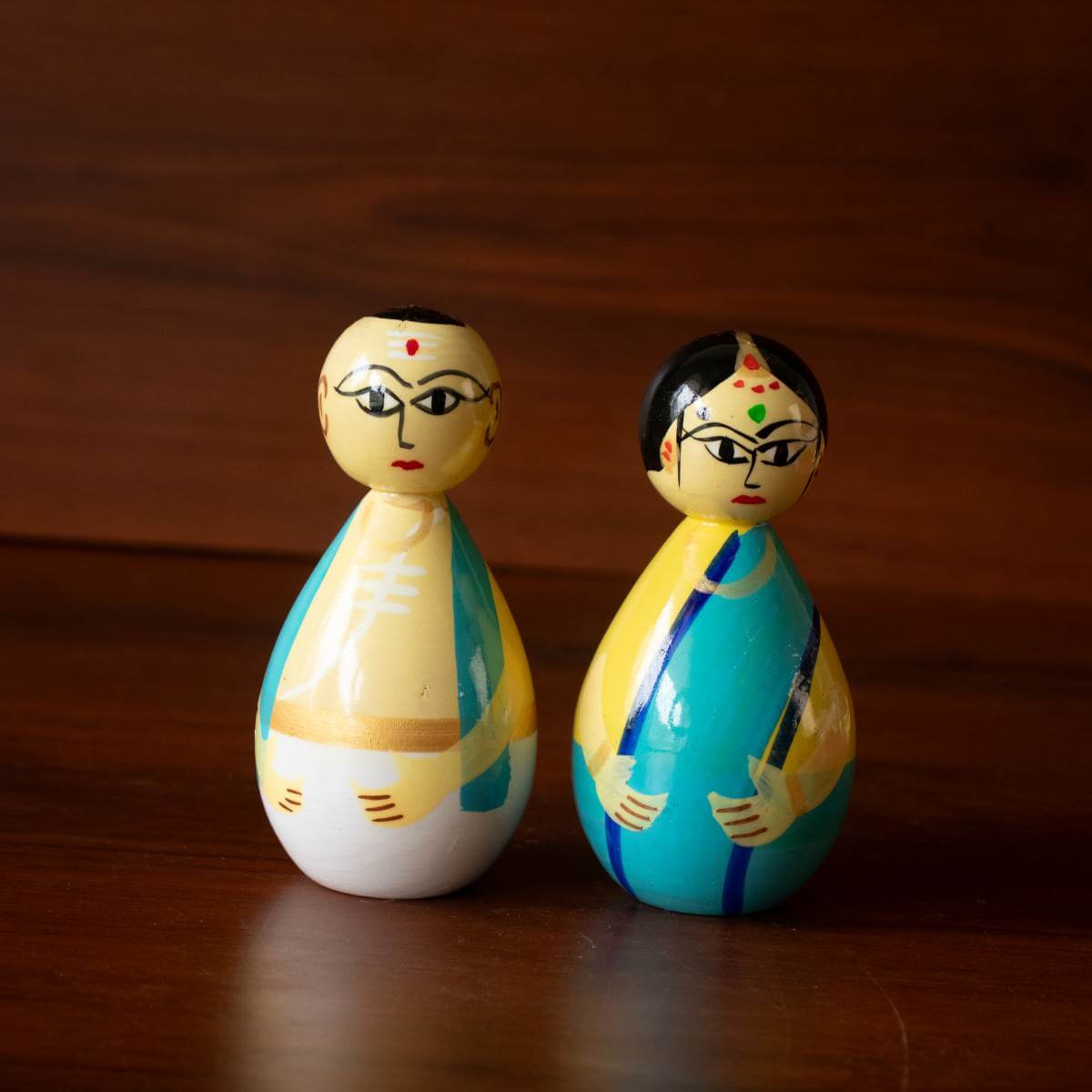 Wooden Village Pandit Couple-2-Zishta Traditional Toys-Navratri Diwali Gifts