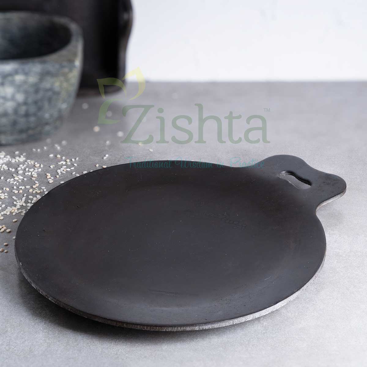 Large Cast Iron Combo: Iron Dosa Tawa, Cast Iron Kadai with Tadka Ladle Zishta